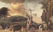 WEENIX, Jan Game Still Life Before a Landscape with Bensberg Palace (mk14) oil painting artist